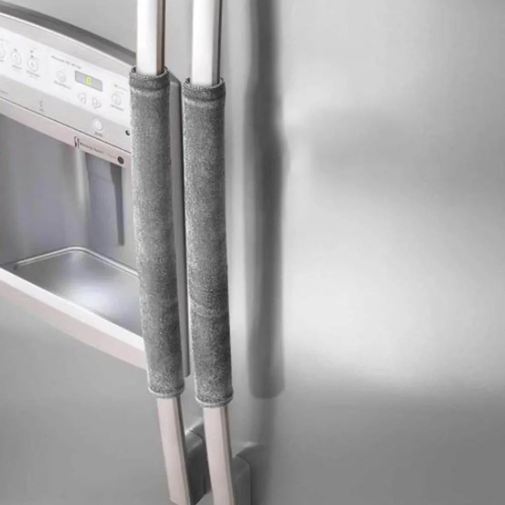 Two gray oil-proof refrigerator handle covers for oven and microwave appliances