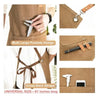 Brown canvas apron with multi-large pockets and cross-back straps featuring utility tools.