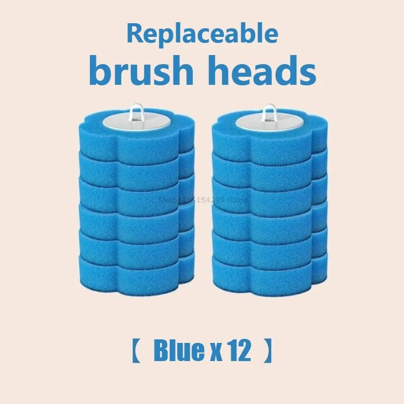 Jeu de douze têtes de brosse bleues remplaçables pour kit de nettoyage de brosse à toilette jetable montée au mur