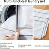 Multi-functional laundry net showing a white garment being placed into the mesh bag for storage or travel.