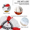 White and red microfiber mop head with a black ring for cleaning dirt and grime
