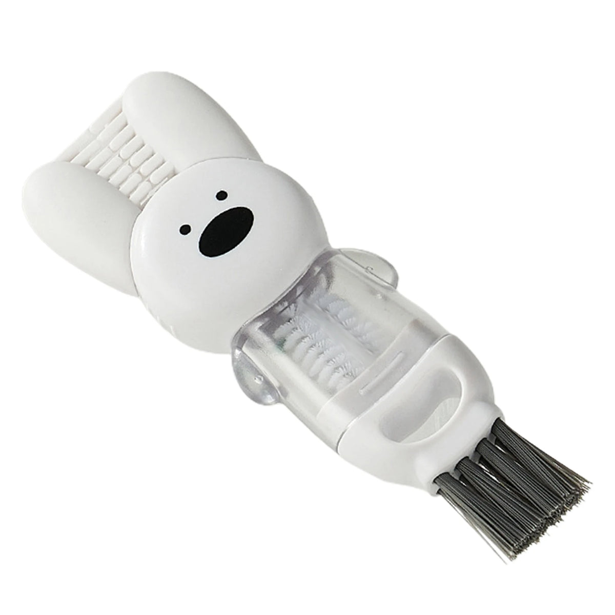 A white portable cup and bottle cleaning brush set with a sponge head and bristles.