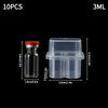 A clear plastic peptide storage case with a red cap, shown next to its dimensions.