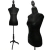 A black adjustable female dress form mannequin displayed against a white background.
