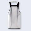 A white waterproof transparent kitchen apron with black straps and bib.