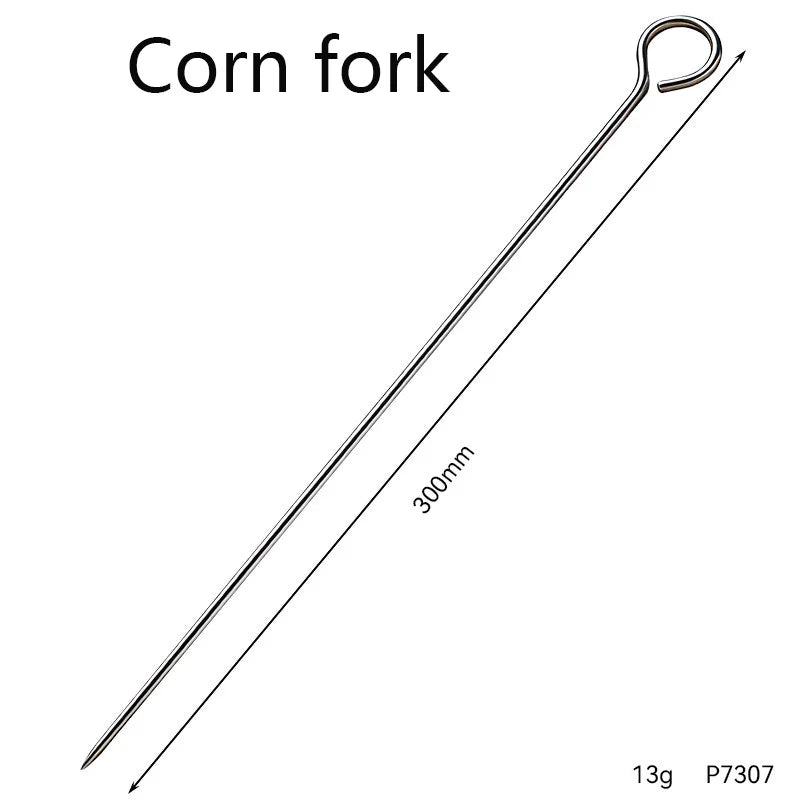 A stainless steel corn fork with a 300mm length and a hook end.