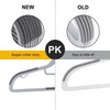 Comparison of new and old non-slip plastic hangers showing rubber strips and swivel hooks.