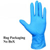 A hand wearing a bright blue disposable nitrile glove, shown against a white background.