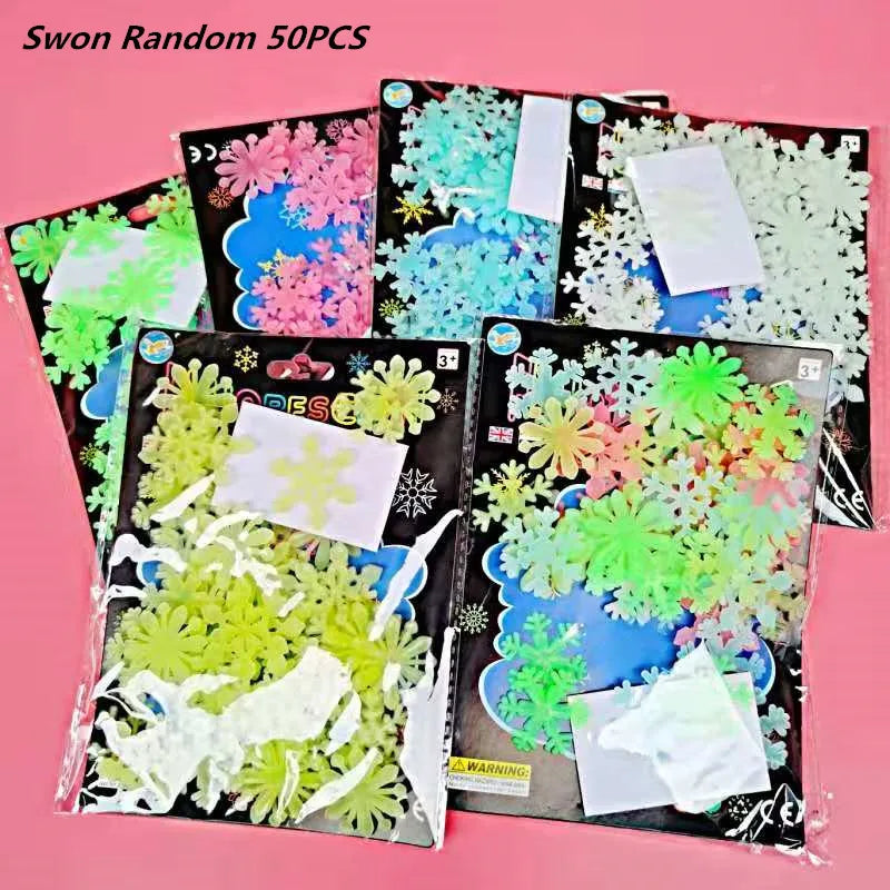 A collection of glow in the dark 3D star wall decals featuring various floral and nature designs on black sheets.