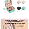 A set of portable PU leather jewelry storage boxes in mint green and beige colors.