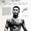 A black and white portrait of a male UFC fighter named Joshua "The Fearless" Van, shirtless with tattoos.