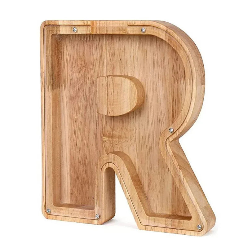 Une lettre R en bois en forme de tirelire pour économiser