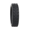 Black silicone luggage wheel protectors for protection and grip.