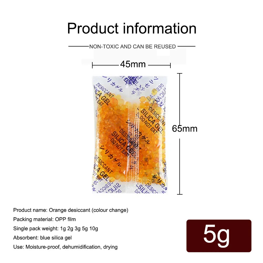 Orange desiccant silica gel bags for moisture control packaged in OPP film