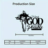Black silhouette of a cross with the text With GOD all things are Possible and size specifications.