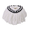 White microfiber mop head replacement pads with a black decorative trim.