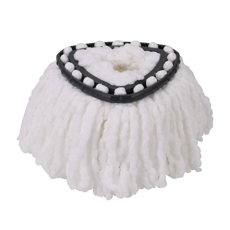 White microfiber mop head replacement pads with a black decorative trim.