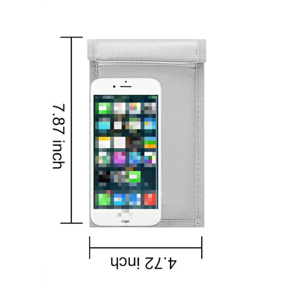 A white Faraday shield key bag designed to protect a smartphone from theft.