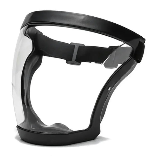 A pair of black full face anti-splash protective goggles with clear lenses.