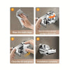 Four steps showing how to install a No-Drill Adjustable Suction Cup Shower Head Holder.
