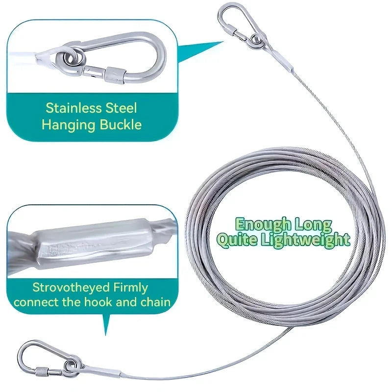 Stainless steel hanging buckle and cord for a heavy-duty clothesline product