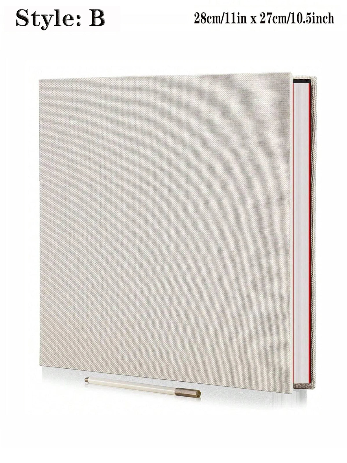 Geschlossenes Leinen-Fotobuch mit selbstklebendem Album, hellem Beige und sichtbarem Einband.