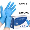 A box of 100 pairs of blue disposable nitrile safety gloves in sizes S/M/L/XL