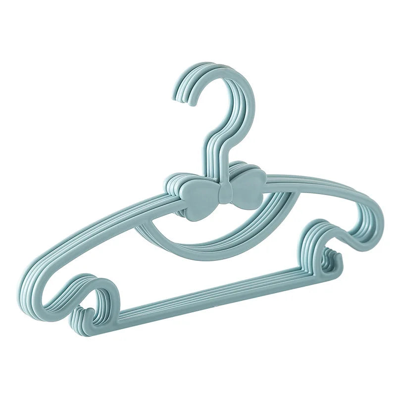 Light blue plastic clothes hangers with curved hooks for kids and coats