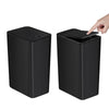 A black 10L small trash can with a press lid is shown, being lifted by a hand.