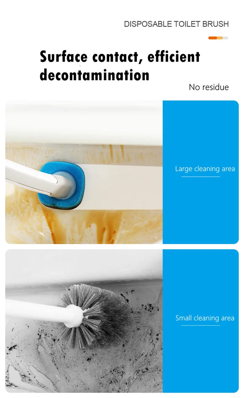 Einweg-WC-Bürste für Oberflächenkontakt und effiziente Dekontamination, zeigt große und kleine Reinigungsbereiche.