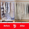 Before and after comparison of washable clothes hanging dust cover display.