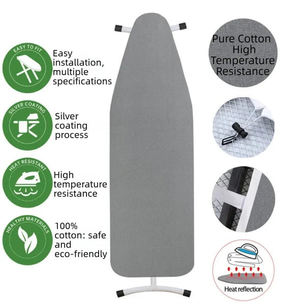 Gray ironing board cover with silver coating and heat resistance features