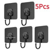 Five black self-adhesive rotating wall hooks for storage and display.