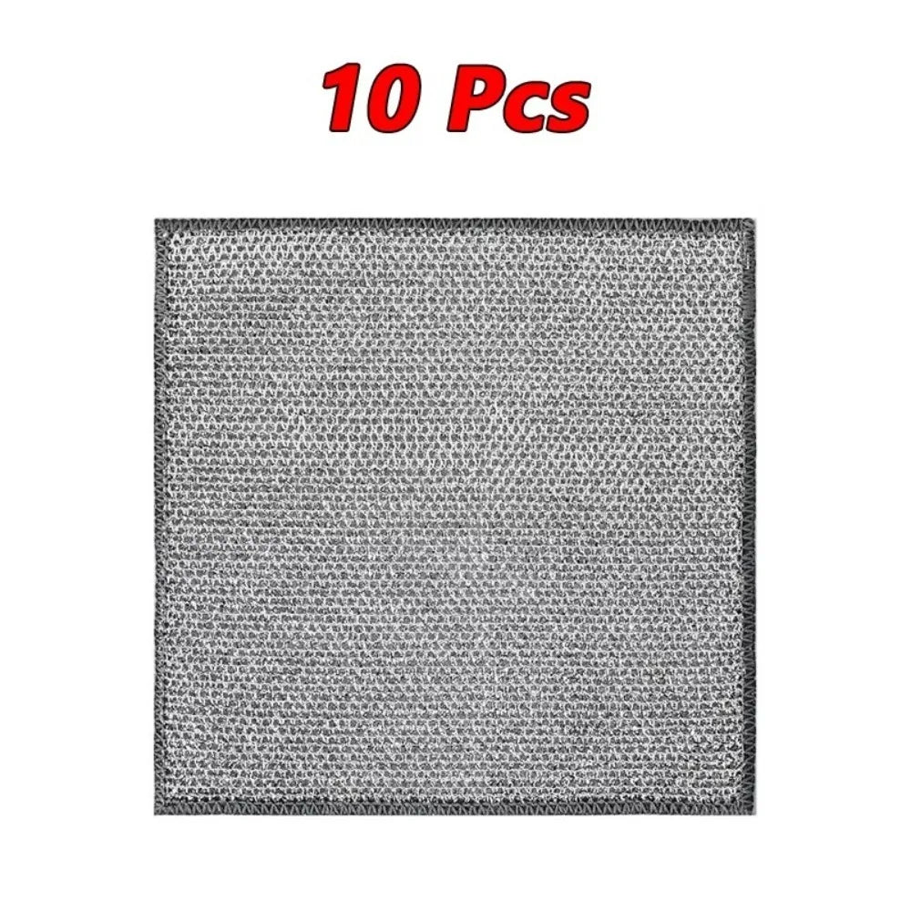 A set of ten non-stick wire cleaning dish rags with a textured gray surface.