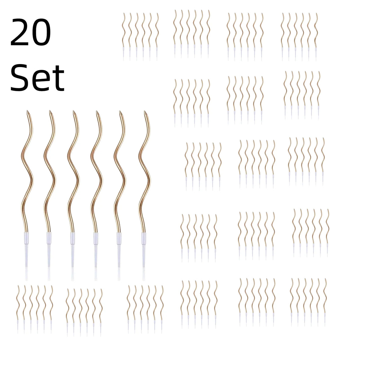 Ein Set von 20 dekorativen Spiral-Geburtstagskerzen in Gold- oder Bronze-Farbe.