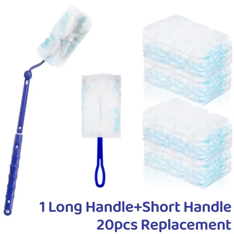A set of 20 replacement electrostatic cleaning duster refills including a long handle and a short handle.