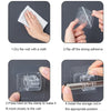 Instructions showing how to use self-adhesive curtain rod hooks to install a storage rod in the wall.