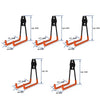 Un juego de ganchos metálicos resistentes para pared en naranja y negro, mostrados con diversas medidas.