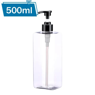 A clear 500ml refillable pump bottle for body wash or shampoo.
