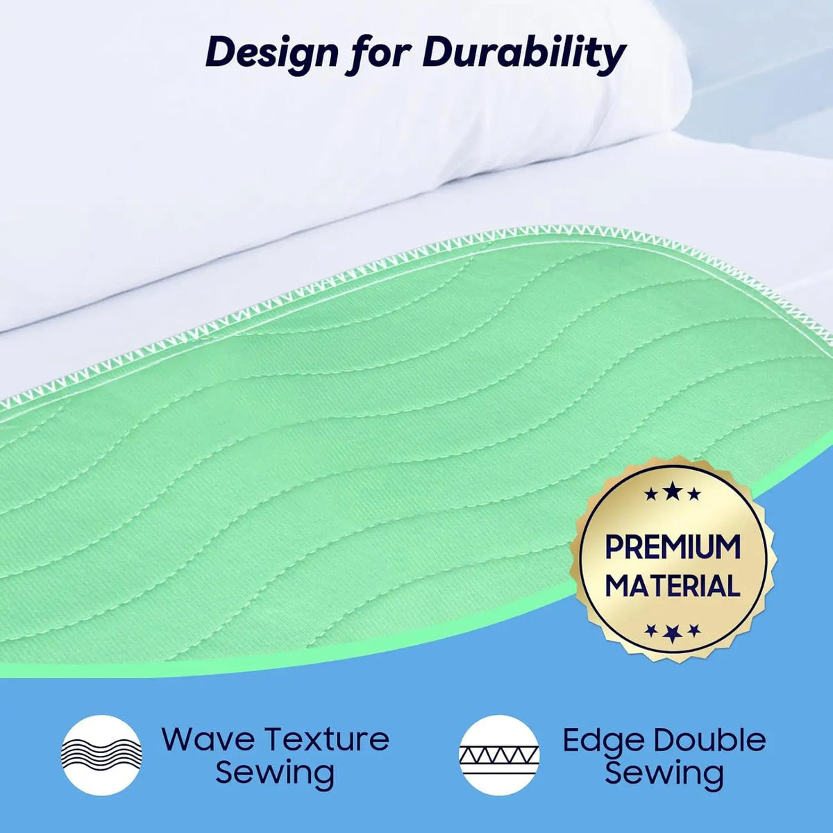 Sous-couche réutilisable vert clair avec texture ondulée et coutures doubles pour la durabilité