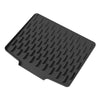 Black silicone drain mat with a textured, ridged surface for kitchen and household use