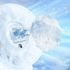 A white ice porcelain refrigeration sheet is shown with ice crystals and a fan in a snowy context.
