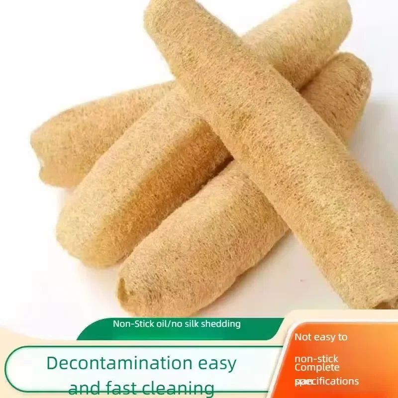 Natural loofah exfoliating body sponge with a hanging rope shown in a close-up view.
