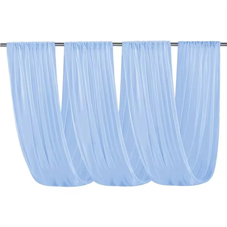 A set of light blue sheer chiffon draping fabric for ceiling use.