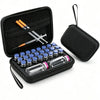 A black insulin peptide storage case with an inner compartment for needles and an outer pouch.