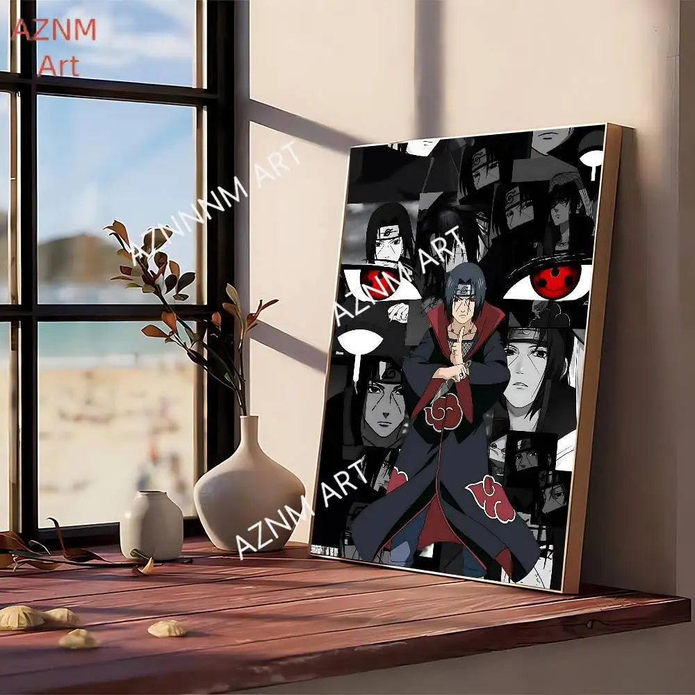 A dark, dramatic canvas wall art poster featuring stylized faces and intense eyes.