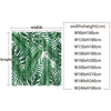 A set of abstract geometric line shower curtains in various widths and heights with a tropical leaf pattern.
