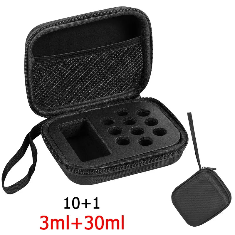 Black insulin peptide storage case with multiple compartments and a dropper applicator.
