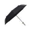 A black folding katana sword umbrella with a gold-colored handle and dark fabric canopy.