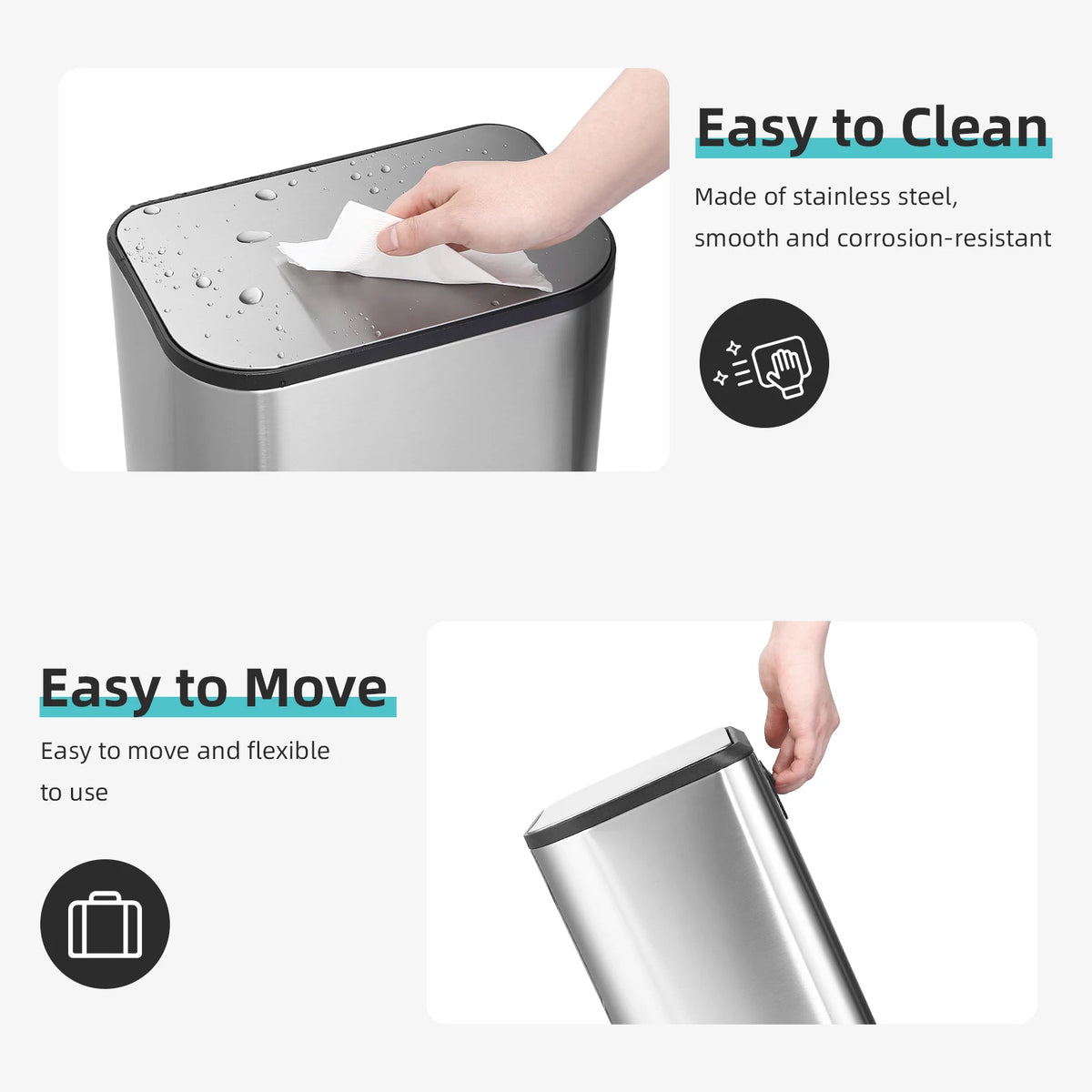 Stainless Steel Kitchen Trash Can with Soft-Close Lid